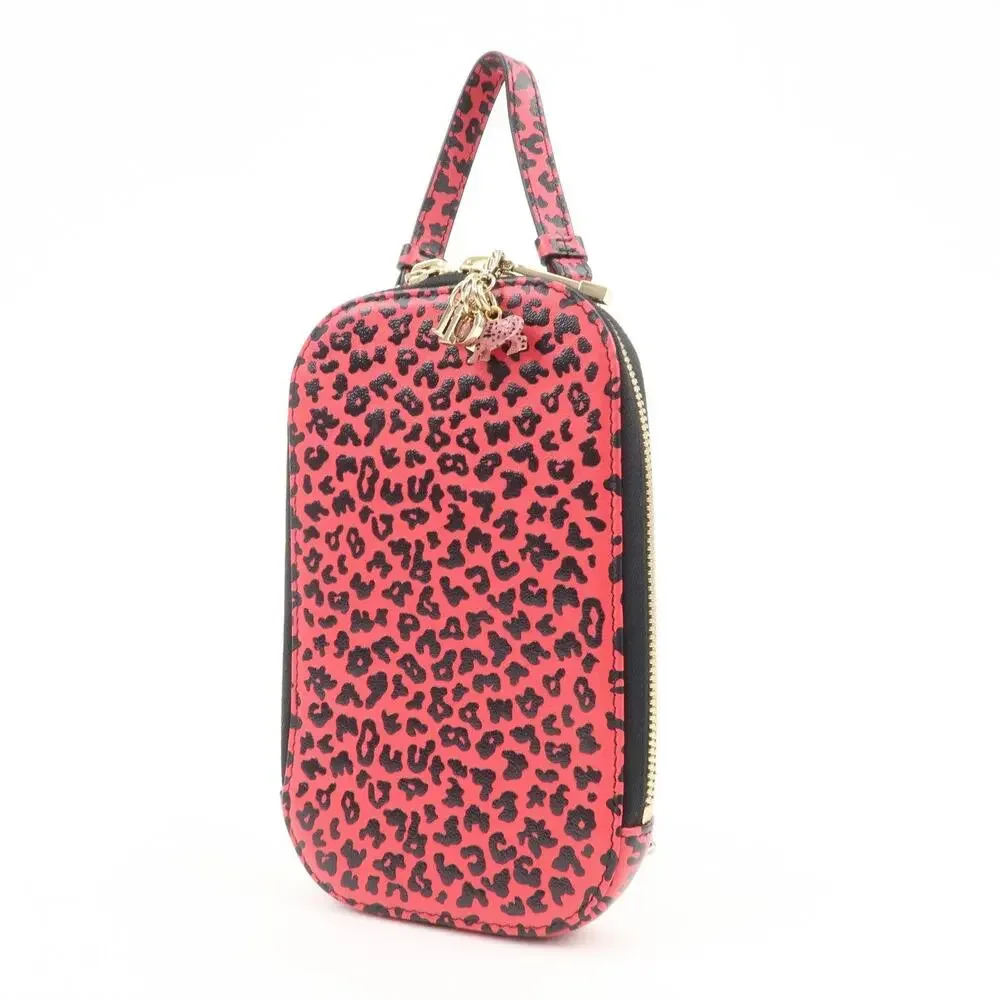 Christian Dior Lady Dior Leopard Print Calfskin Phone Case Red